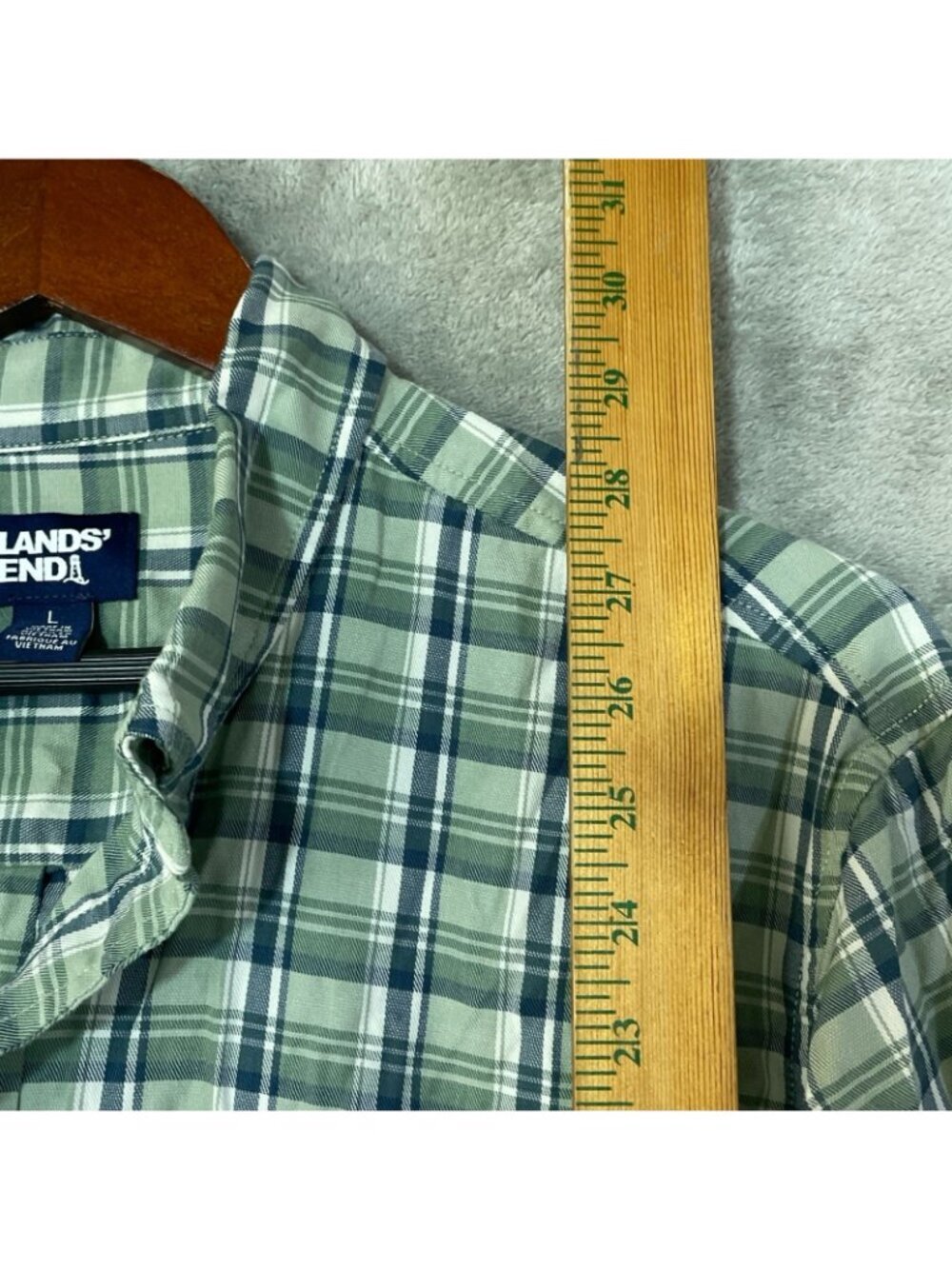 NWT Lands' End Mens L Green Plaid Button-Down Shirt - Picture 4 of 9